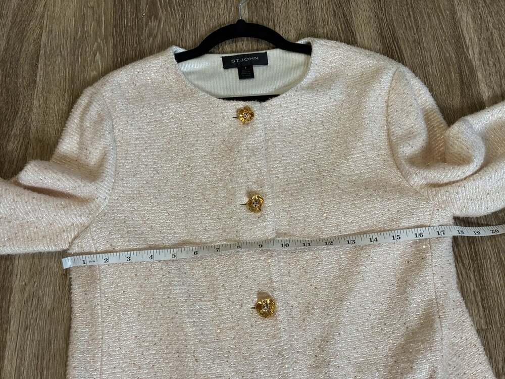 St John Metallic Gold Button Front Mid Length Jacket in Beige Size 8 - Picture 8 of 8